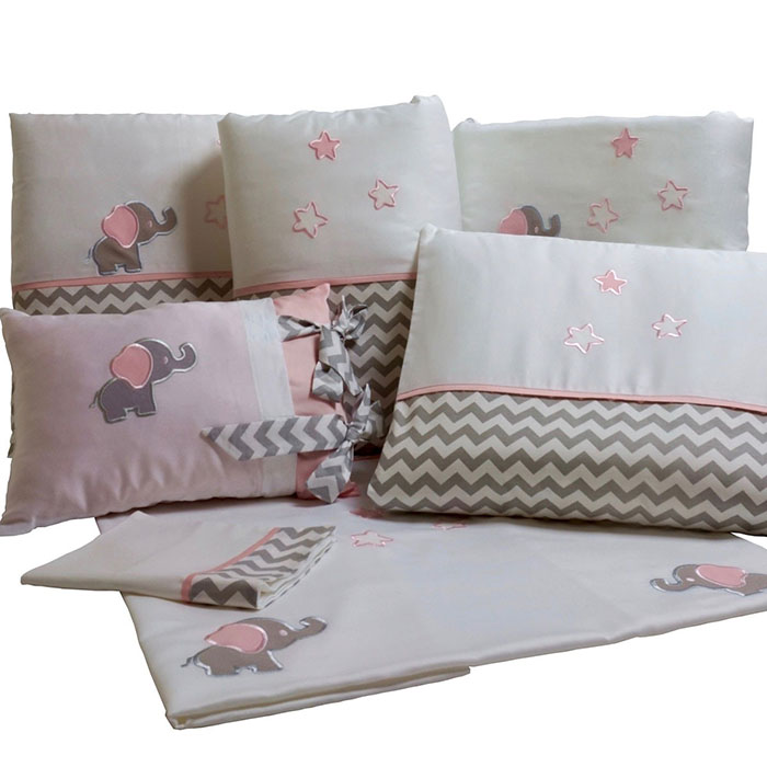 Elefante Bebek Uyku Seti / Filli Pembe Gri Zikzaklı